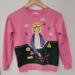 Piccolina Sweatshirt Amelia Earhart Pilot Pink Applique Cotton Made In Peru Sz12